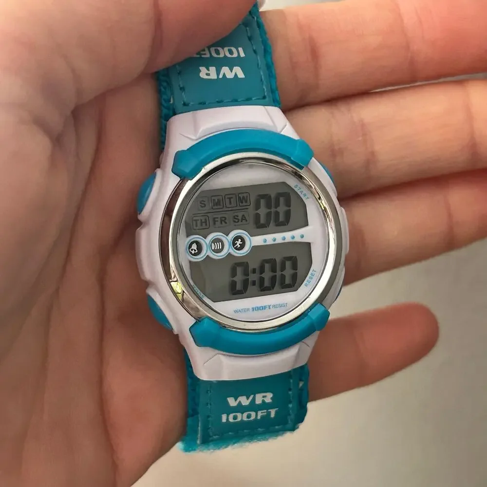 Blue & White Digital Watch Water Resistant Working New Battery